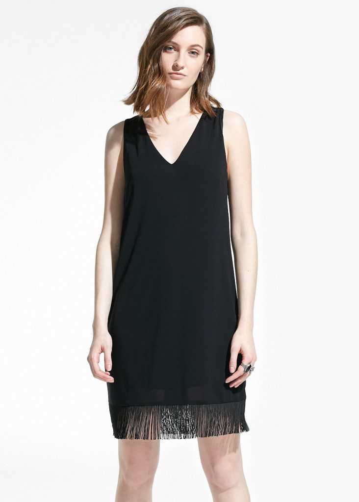 mango vestido negro flecos